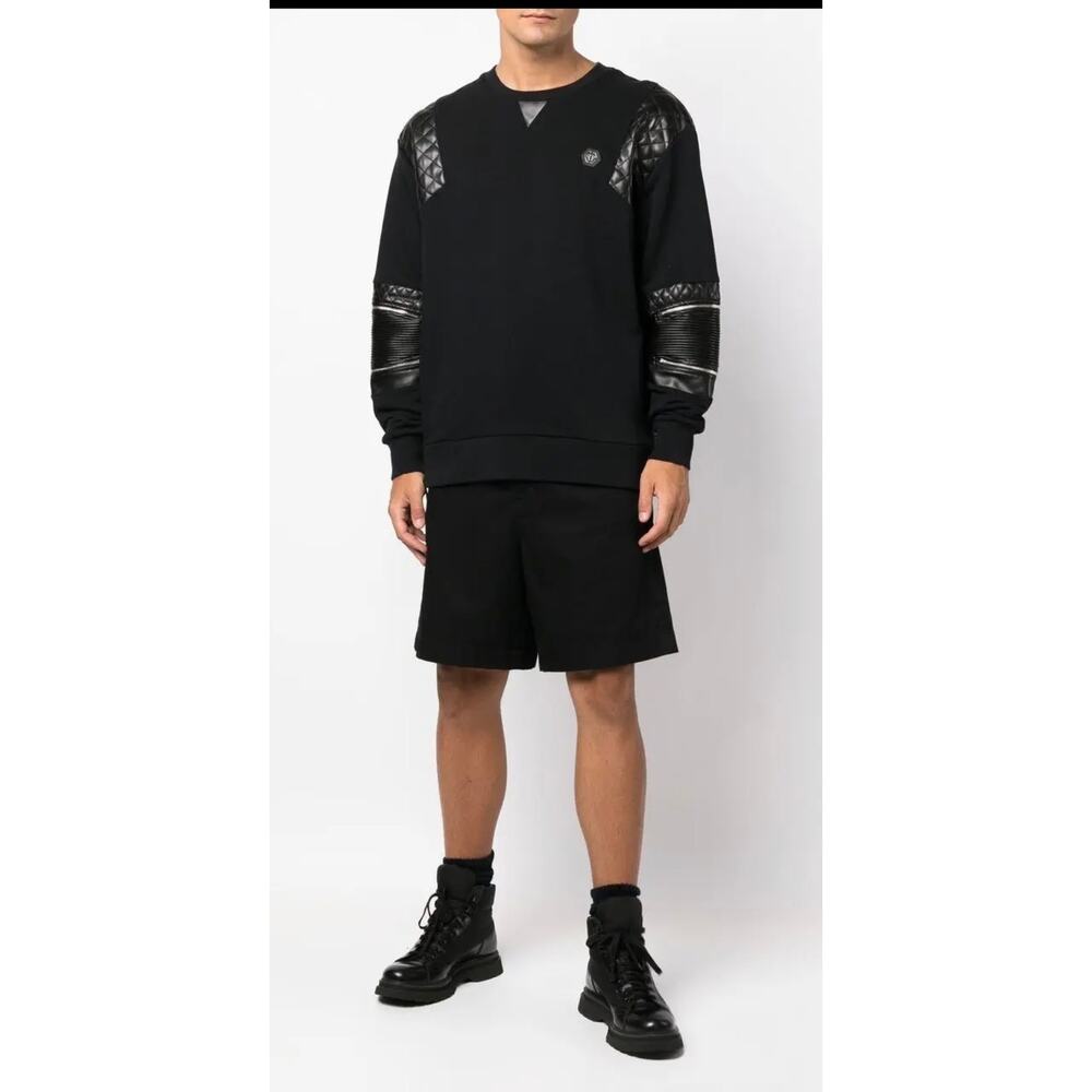 Philipp Plein Diamond Quilted Panel Sweatshirt Men’s XXL Black Luxury